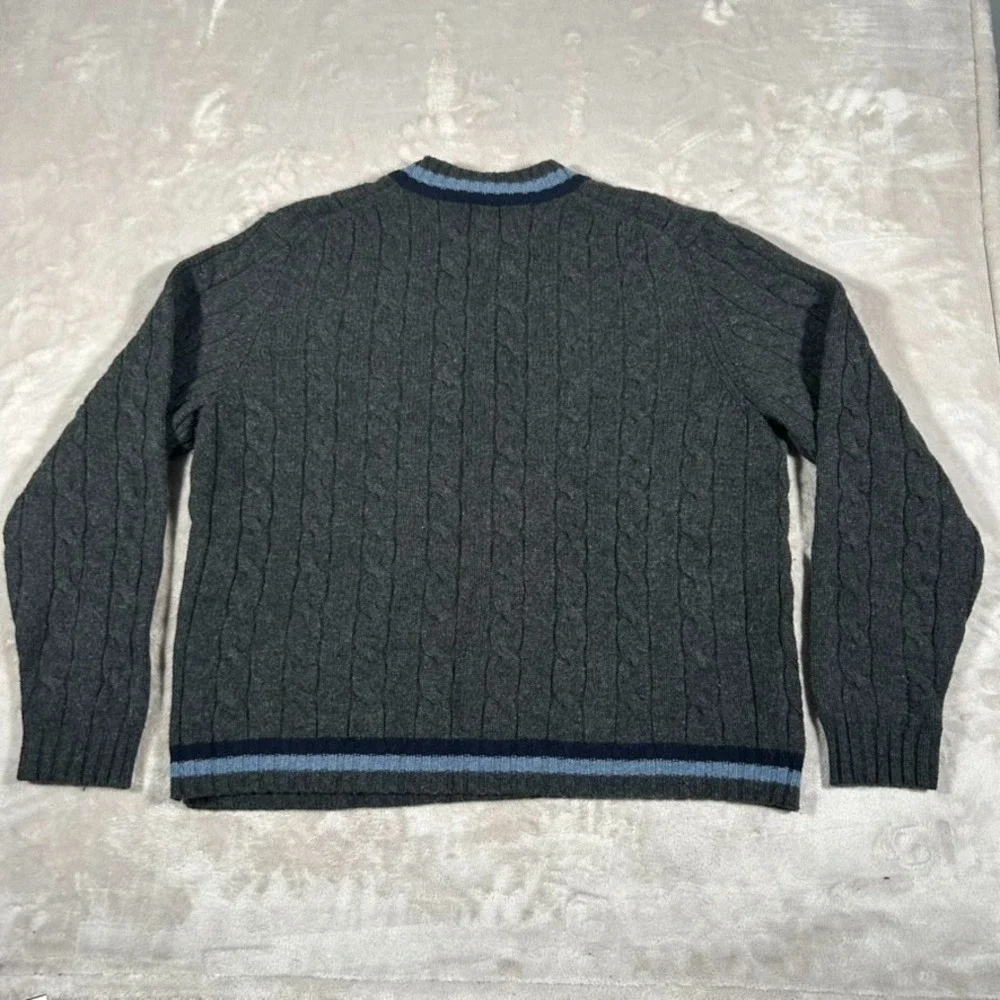 VTG Brooks Brothers 346 V-Neck Sweater Men XL Gray Lambswool Cashmere Cable Knit
